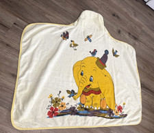 Vintage Dumbo Hooded Baby Towel Walt Disney Productions Terry Cloth Yellow