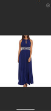 R M Richards Women's Sleeveless Blue Floor Length Beaded Evening Gown Size 12