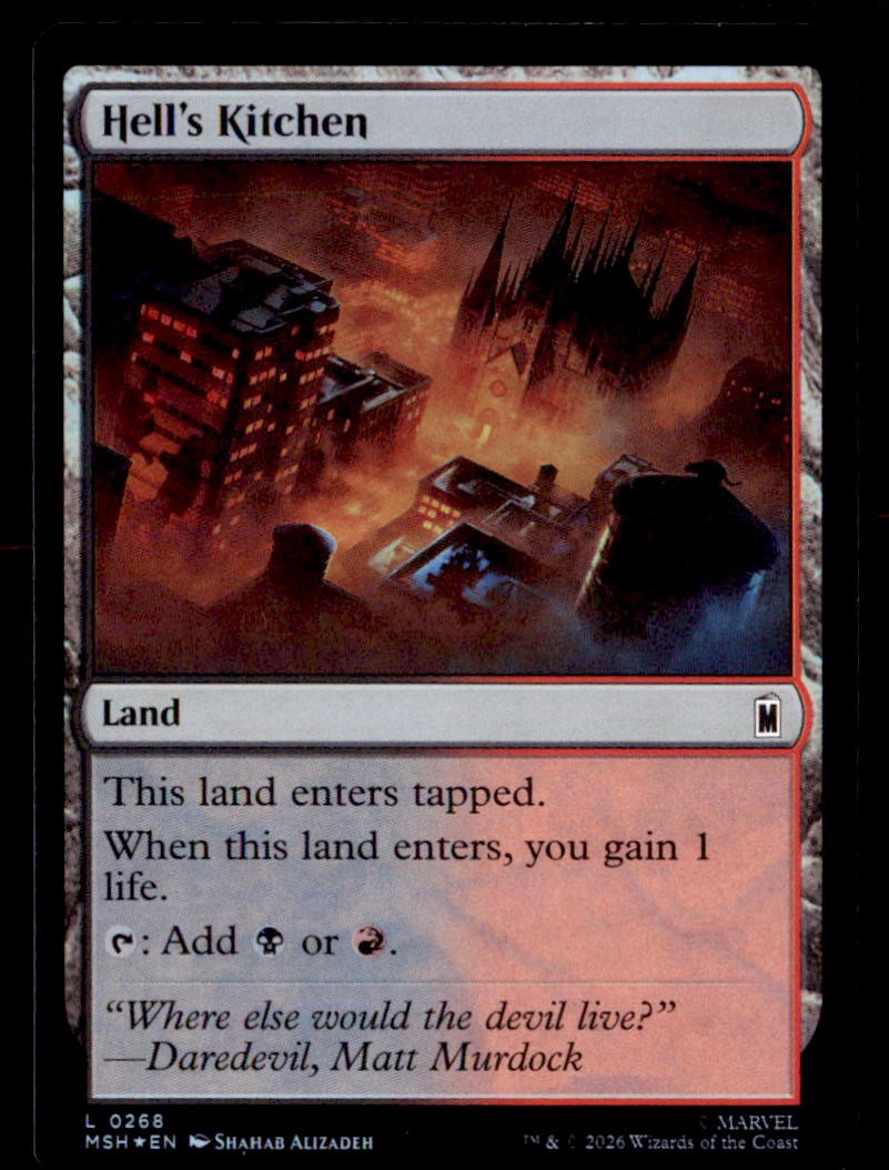 Hell's Kitchen 268 Land Marvel Super Heroes Magic: The Gathering Foil Near Mint