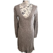 American Eagle Neutral Brown Sweater Dress Medium Fringe Boho Cabincore