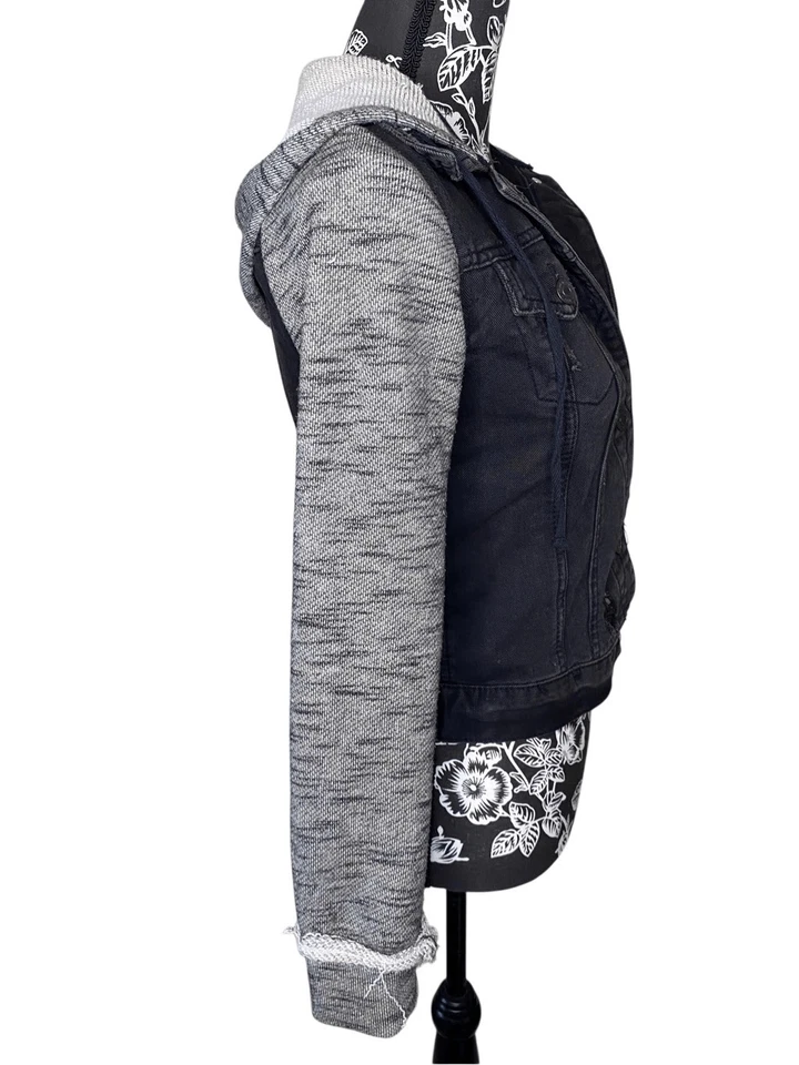 Chaqueta de Jean Mudd Negra Denim Bloques de Color Con Capucha Suéter Envejecido Manga Grunge Foto 4 de 4