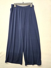 Bob Mackie Wearable Art Pant Blue Stretch Wide Leg Elastic Waist Plus LG-P