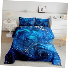 Ombre Blue Marble Comforter Set, Black and Blue Marble Bedding Queen Ombre 02