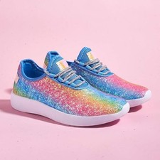 Roxy Rose Little Kids Walk Casual Sneaker Size 2 M, Rainbow Blue Glitter