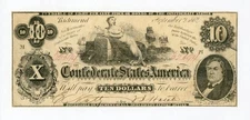 1862 T-46 $10 The Confederate States of America Note - CIVIL WAR Era