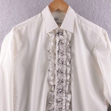 Vintage 70s After Six Men's White Ruffle Front Dress Shirt Long Sleeve Size M4