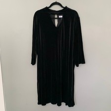 NEW Boutique+ Womens Black Velvet Keyhole Mock Neck 3/4 Sleeve Shift Dress XL
