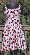 Modcloth IXIA retro 50s style  fit & flare red cherry print dress Size Large