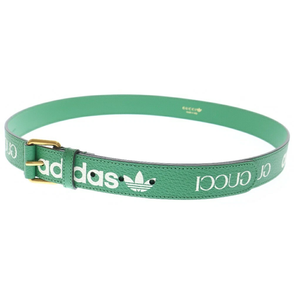 Gucci Taille 100 40 Adidas Logo Imprimé Ceinture Cuir Vert 702277 U4Dbt / Occasion Condi