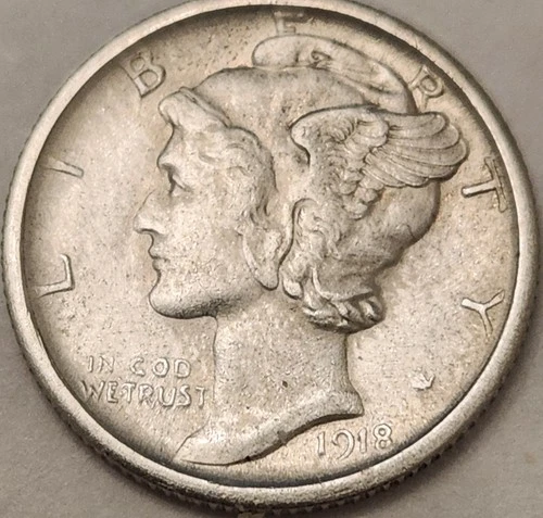 1918-S Mercury Dime VF/XF Original Silver, Early San Francisco, Nice Detail