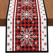 13''X72'' Red and Black Buffalo Plaid Snowflake Christmas Table Runner