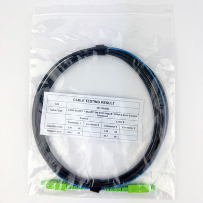Simplex Patchcord 3.05M SC/APC SC/APC Singlemode 9/125 G657A1 OFNR