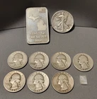 SILVER LOT: 90% Silver Quarters | 1oz bar .999+ | Silver half liberty + 1g 999