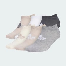 Adidas Men's 6 Pair No Show Trefoil Athletic Socks, Size 8-12 Large Neutrals NWT