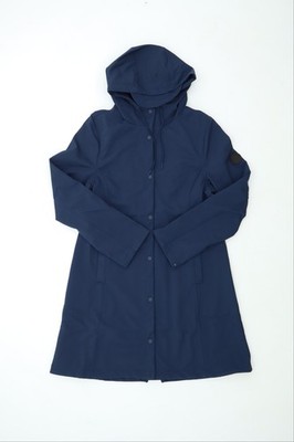 Born Women's Navy Long Softshell Coat Hood Poppers Pockets Size Large L
