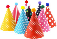 Party Hats for Kids Birthday Hats, DIY Mini Cone and Crown Set with Pom Poms, Sm