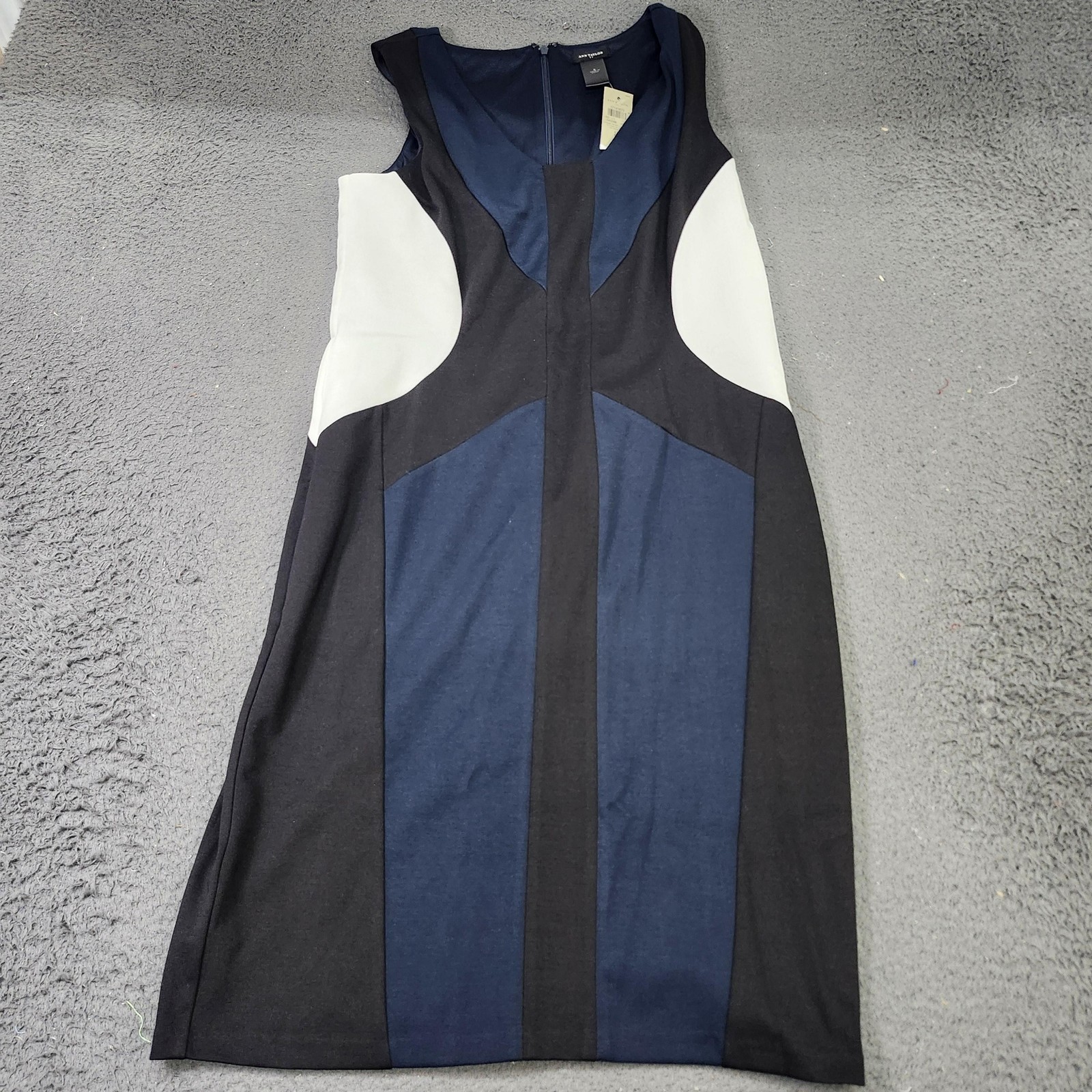 Ann Taylor Dress Womens 8 Black Navy White Colorblock Sleeveless Sheath Work