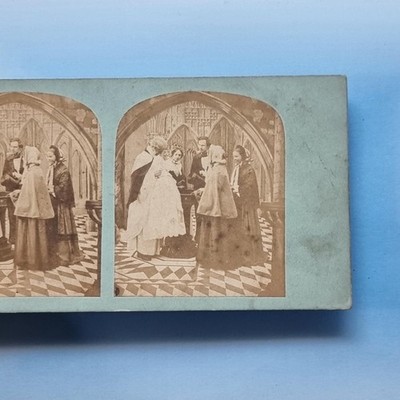 Victorian Life Stereoview C1855 Echtfoto Familie Taufe Vikar Schrift