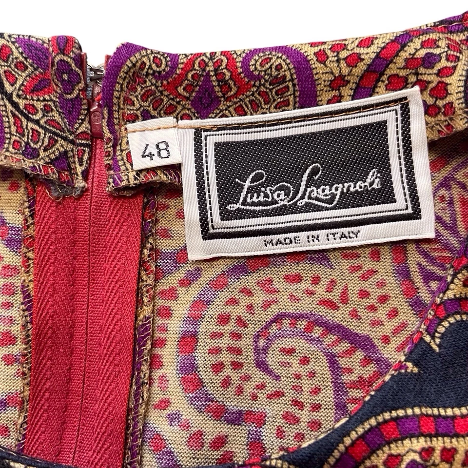 LUISA SPAGNOLI Wool Shift Dress Size 48 US 14 Long Sleeve Paisley Jewel Tones - Image 4 of 4