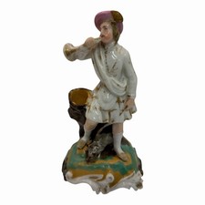 ANTIQUE CONTINENTAL PORCELAIN HUNTSMAN TRUMPETER SPILL VASE FIGURE VICTORIAN