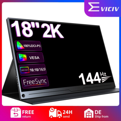 144Hz Portable Monitor 18 Zoll Tragbarer Mobiler IPS Bildschirm 2K QHD 1600P HDR