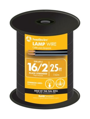 Southwire 16/2 Lamp Cord - 25 Feet, 16-Gauge, SPT-2 Parallel Wire For Lamps & Appliances