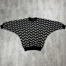 VTG 90S BAGGY GEOMETRIC MADE IN UK BLACK WHITE ARTISTS SWEATER COTTON BLEND OS