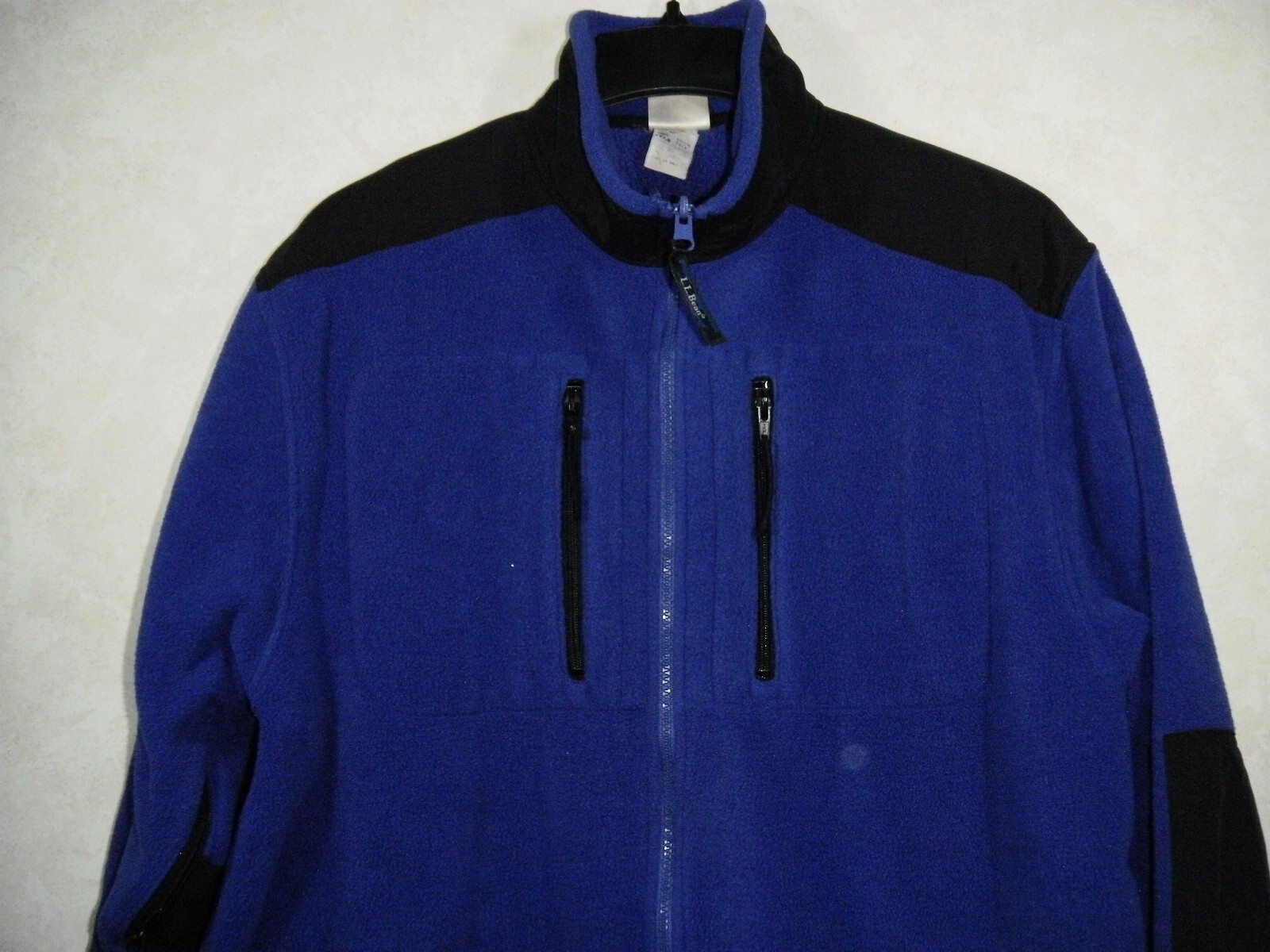 LL Bean Fleece Jacket Men Blue Black Full Zip Collared Long Sleeve