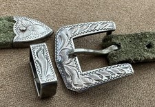 Vintage Rare DIABLO Small Sterling Silver Ranger Matching 3 Pc Belt Buckle Set