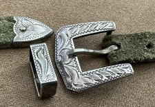 Vintage Rare DIABLO Small Sterling Silver Ranger Matching 3 Pc Belt Buckle Set