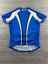 REI Jersey Mens L Short Sleeve Full Zip Leisure Biking Back Pockets Adult Blue