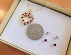 NEW BOXED RED RHINESTONE REVERSIBLE HEART EARRINGS 3-PIECE GIFT SET NECKLACE-18" — photo 4
