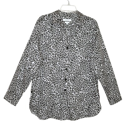 Foxcroft Appleseeds Leopard Print Blouse 18 Gray Wrinkle Free Normcore Staple