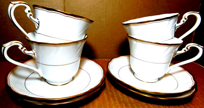 Noritake~Salutation 4309 24 Karat Gold Coffee Cups & Saucers 4 Sets (8 Pc Total)