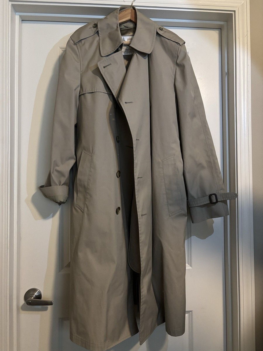 Vintage London Fog Trench Coat Removable Fleece Lining Size 40