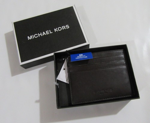 Michael Kors Mens Leather Tall Credit Card Case Brown with RFID New in Box - Picture 1 of 8