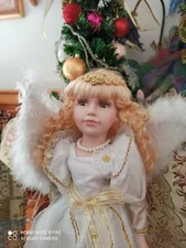 Christmas Angel Porcelain Doll H 47 Gift Idea New Rare (29) 