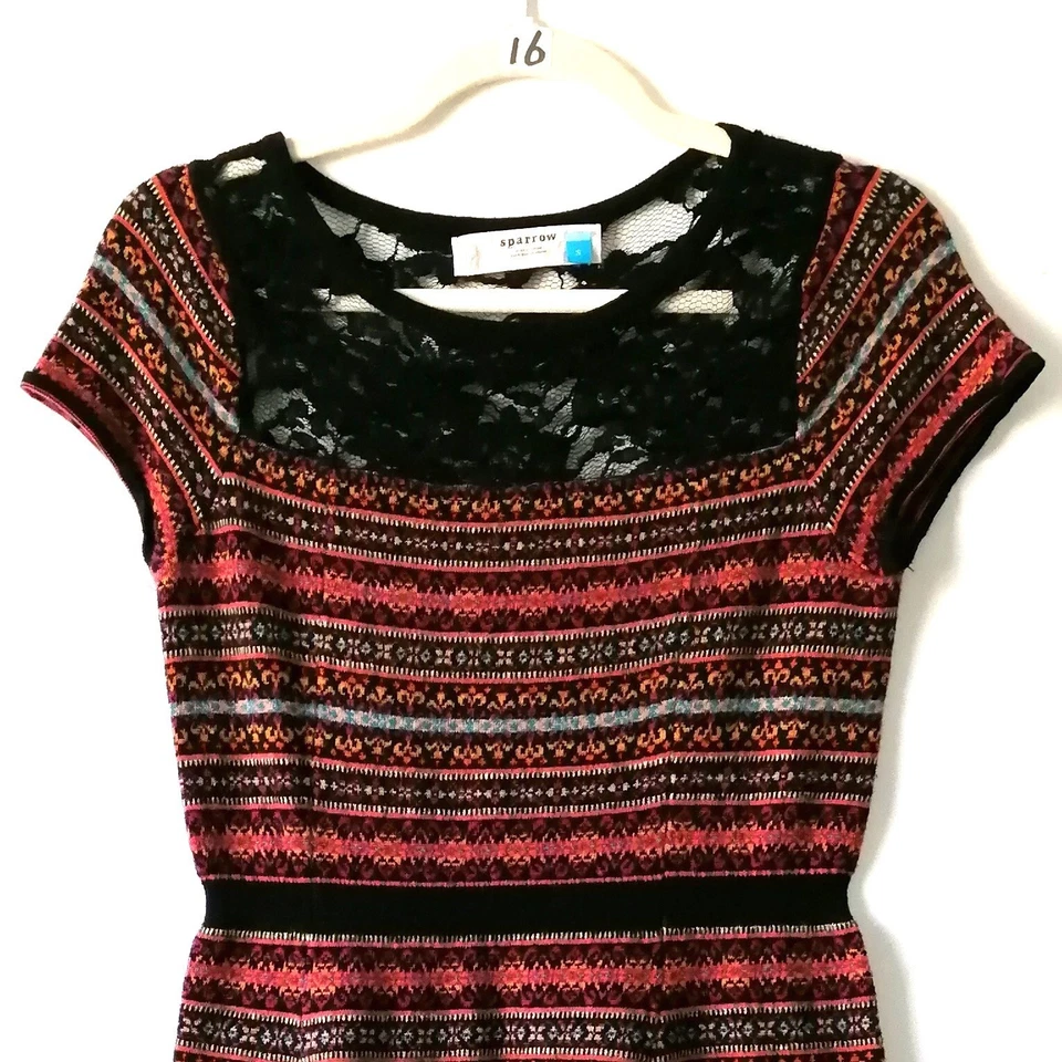 Vestido Suéter Sparrow Mujer Multicolor Manga Gorra Cuello Redondo Isla Justa Talla S Foto 2 de 4