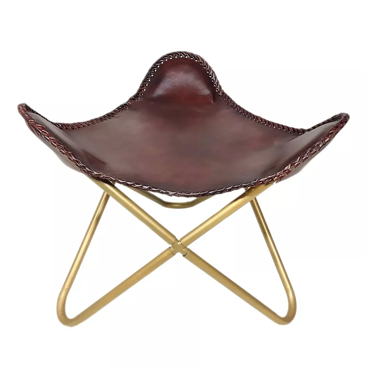 Handmade Brown Leather Butterfly Chair Footstool Rest Butterfly Folding Stool