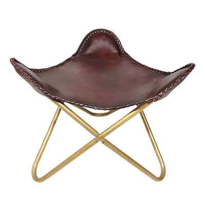 Handmade Brown Leather Butterfly Chair Footstool Rest Butterfly Folding Stool 