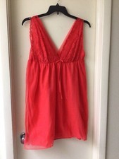 Vintage Lace Front Red Short Nightgown Medium Rn15711
