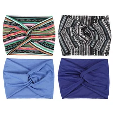 Widening Knotted Headwrap for Women Blue Light Blue Assorted Color Black 4pcs
