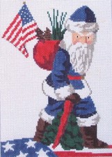 Patriotic Santa Hand Painted Needlepoint Canvas