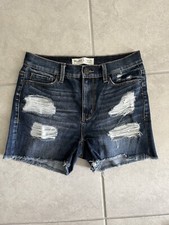 Mudd Women's High Rise Jean Shorts Juniors Size 5 Distressing Dark Wash Beachy
