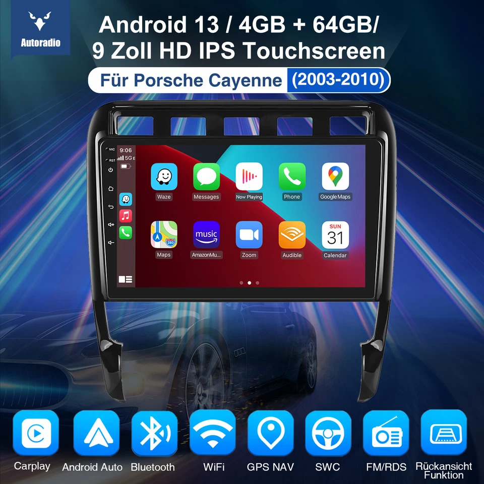 9" Android 13 4+64G DAB+ Carplay Autoradio GPS Cam Für Porsche Cayenne 9PA 02-10 - Bild 2 von 4