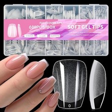600pcs Short Coffin Nail Tips, Soft Gel X Nail Tips XS Short Ballerina Clear ...