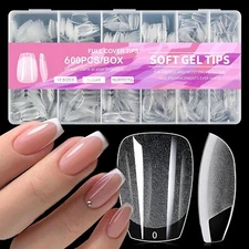 600pcs Short Coffin Nail Tips, Soft Gel X Nail Tips XS Short Ballerina Clear ...