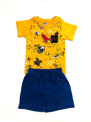 Kids 12 to 24 months dress sets with tops t-shirt and bottoms adjustable shorts 