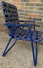 Deep Eddy Vodka Folding Lawn Chair Blue Metal Logo Imprint Woven Imperfect Arm