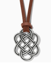 NWTag Brighton INTERLOK TRELLIS Reversible Silver Necklace Brown Leather MSRP 92